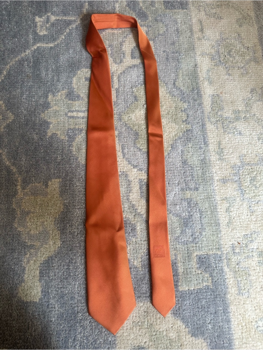 Hermes Orange Silk Tie - Solid Warm Orange